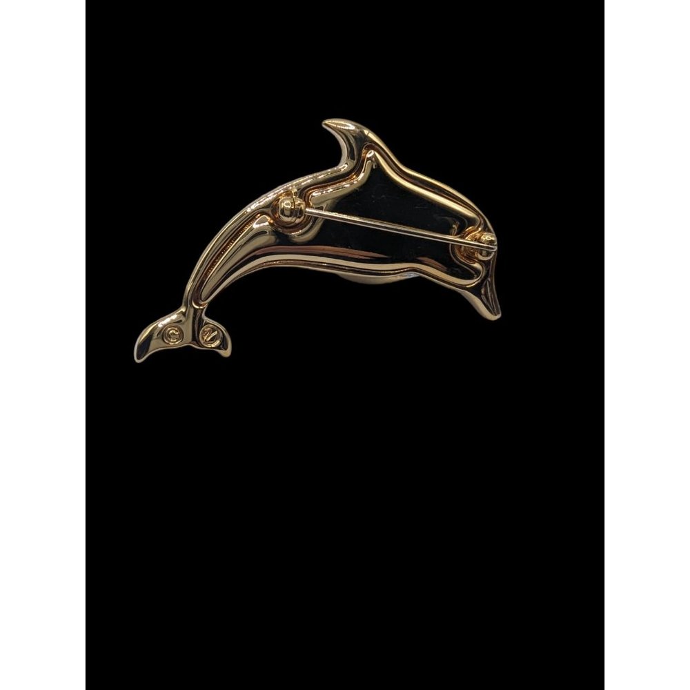 Swarovski Gold Tone Clear Crystals Gemstone Decorated Dolphin Brooch Pin - Picture 2 of 9
